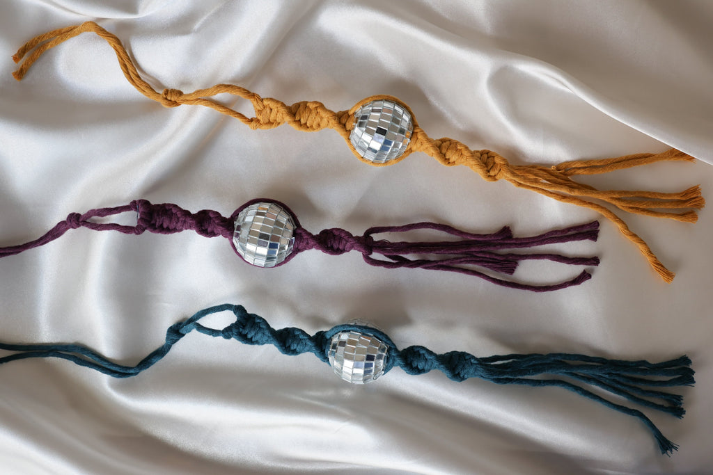 Disco Ball Macrame Car Charm