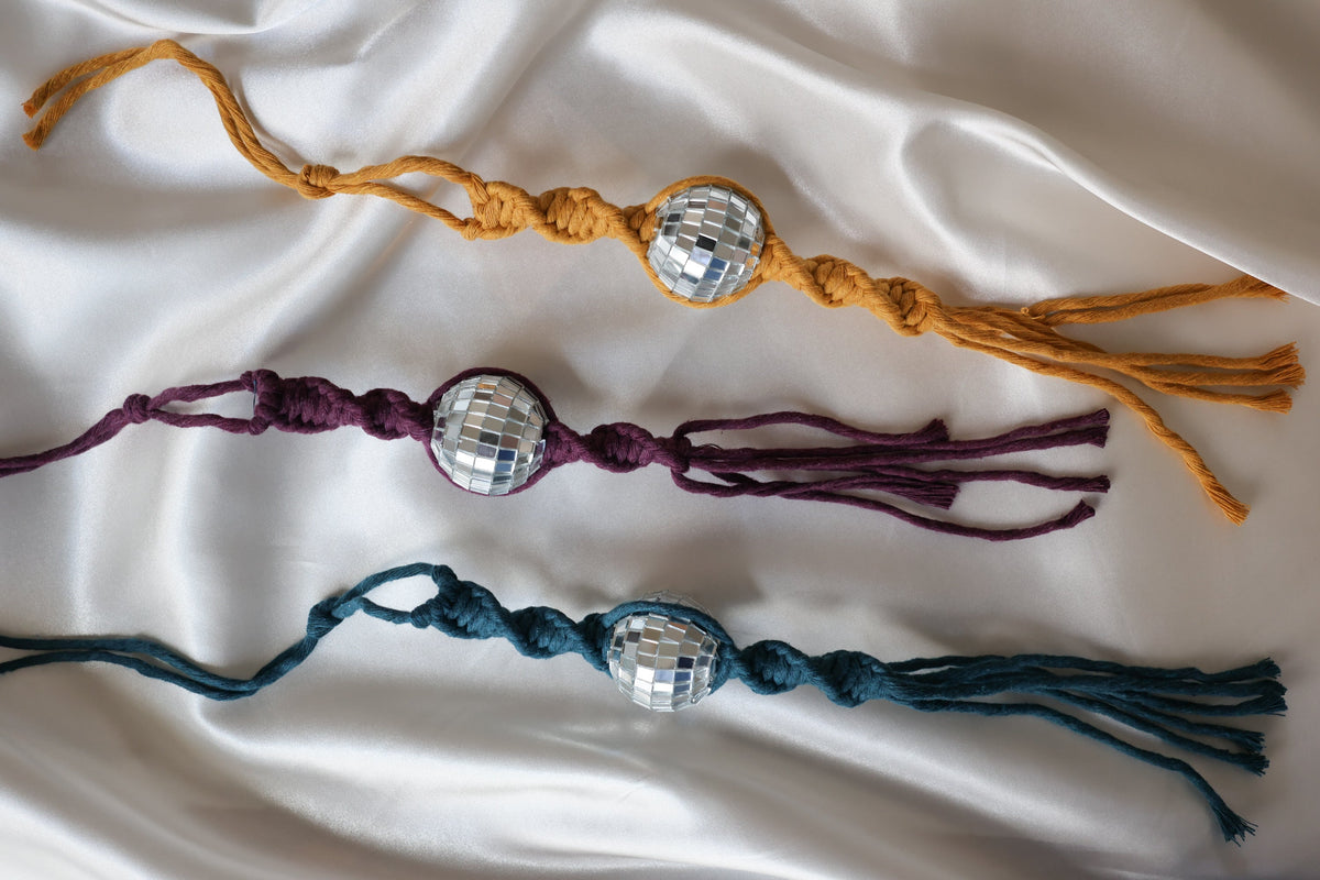 Disco Ball Macrame Car Charm