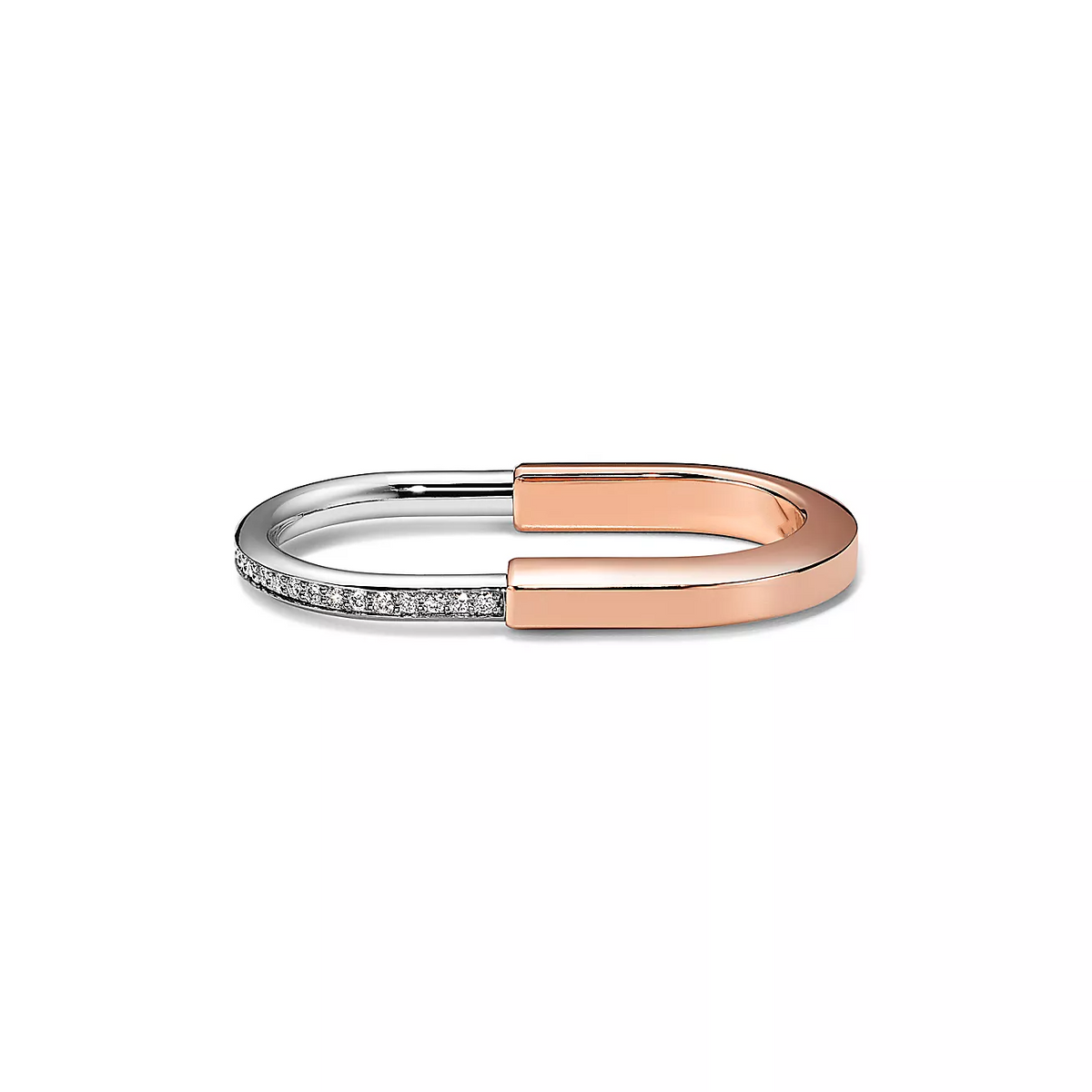 Tiffany Lock Ring Tow-Finger Rose and White Gold Cubic Zirconia