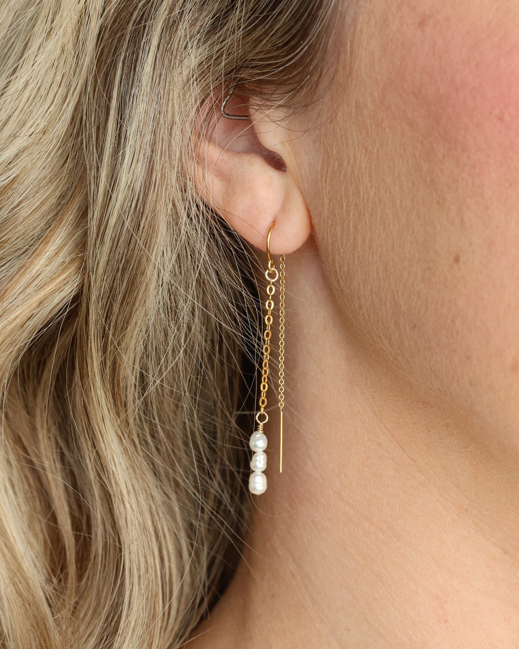 Gold Filled Pearl Drop Threader Earrings