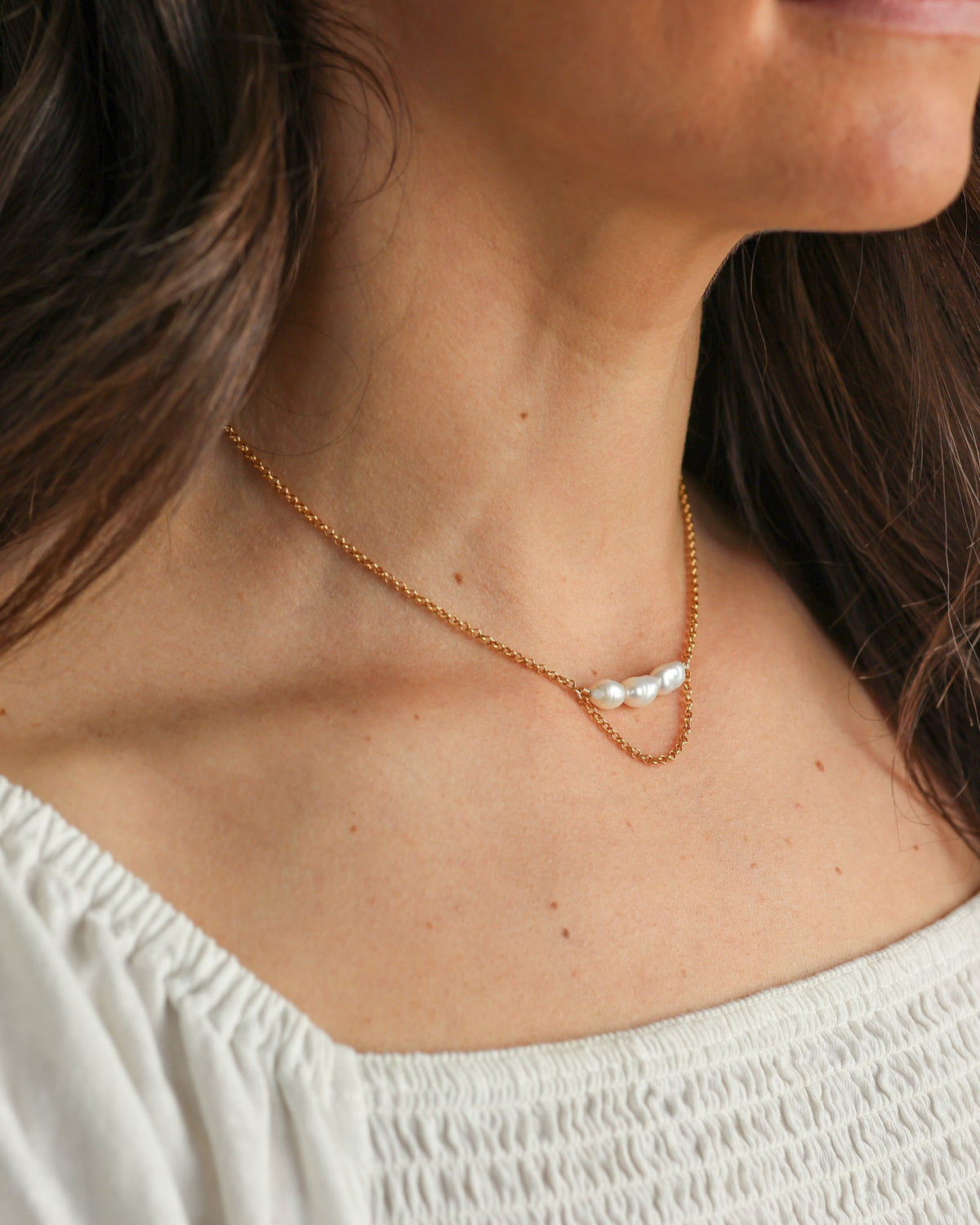 Golden Trio Pearl Choker Necklace (15”)