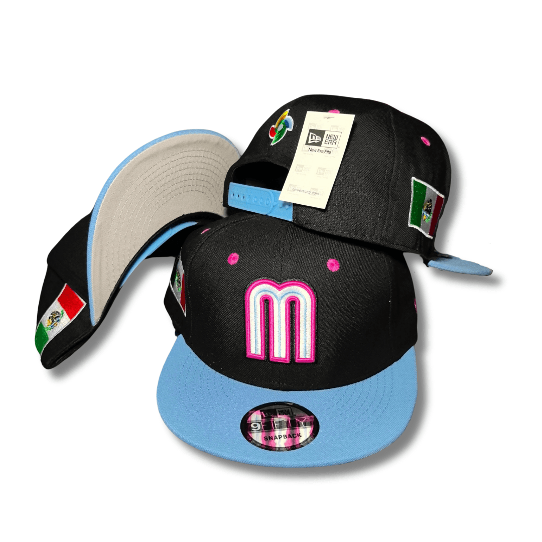 New Era 59FIFTY Mexico World Baseball Classic Hat Black, Light Blue, Magenta