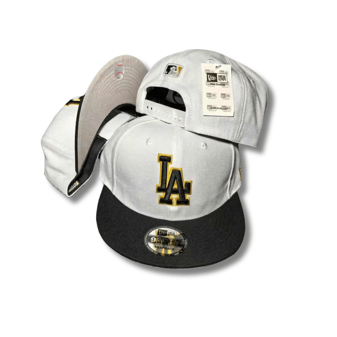New Era Los Angeles Dodgers White with Black and Gold Embroidered Logo Snapback Cap