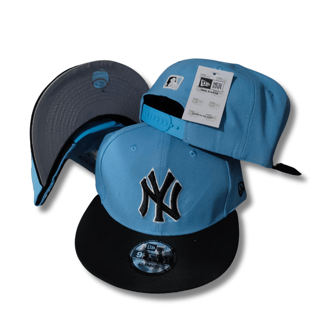 New York Yankees Light Blue with Black Embroidered Logo and Brim Snapback Cap