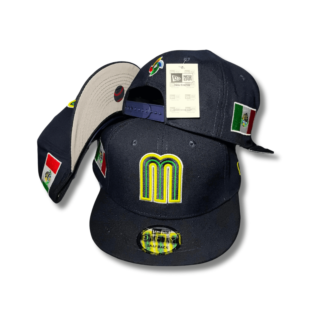 Mexico National Baseball Team New Era 9FIFTY with Flag Patches Navy Blue Snapback Cap