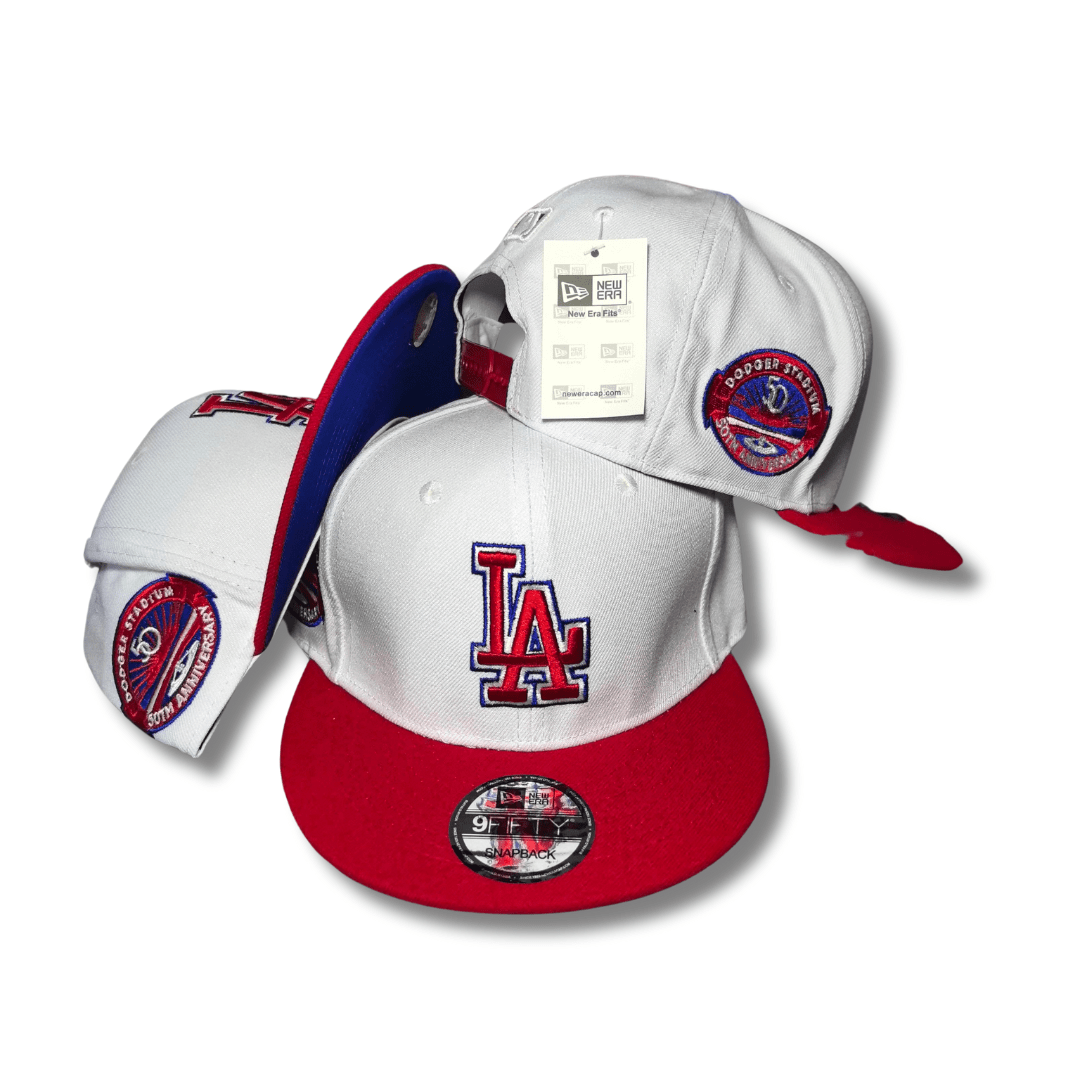 Los Angeles Dodgers White and Red with Anniversary Patches Snapback Cap