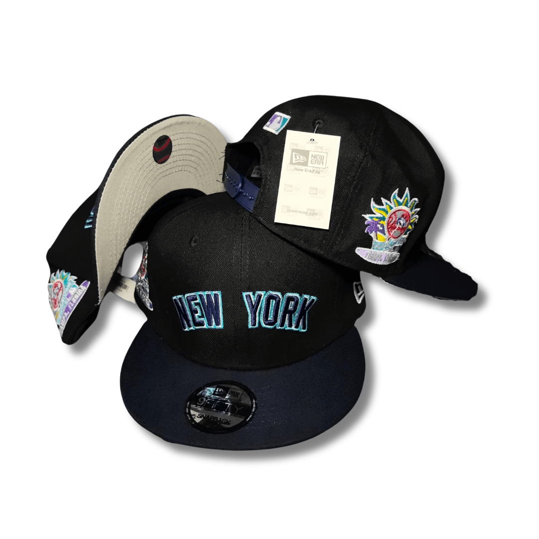 New York Embroidered Black with Unique Side Patches Snapback Cap