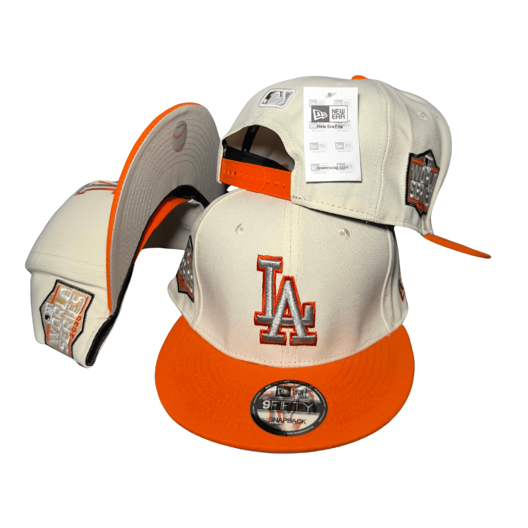Los Angeles Dodgers Cream and Orange with World Series Side Patches Snapback Cap