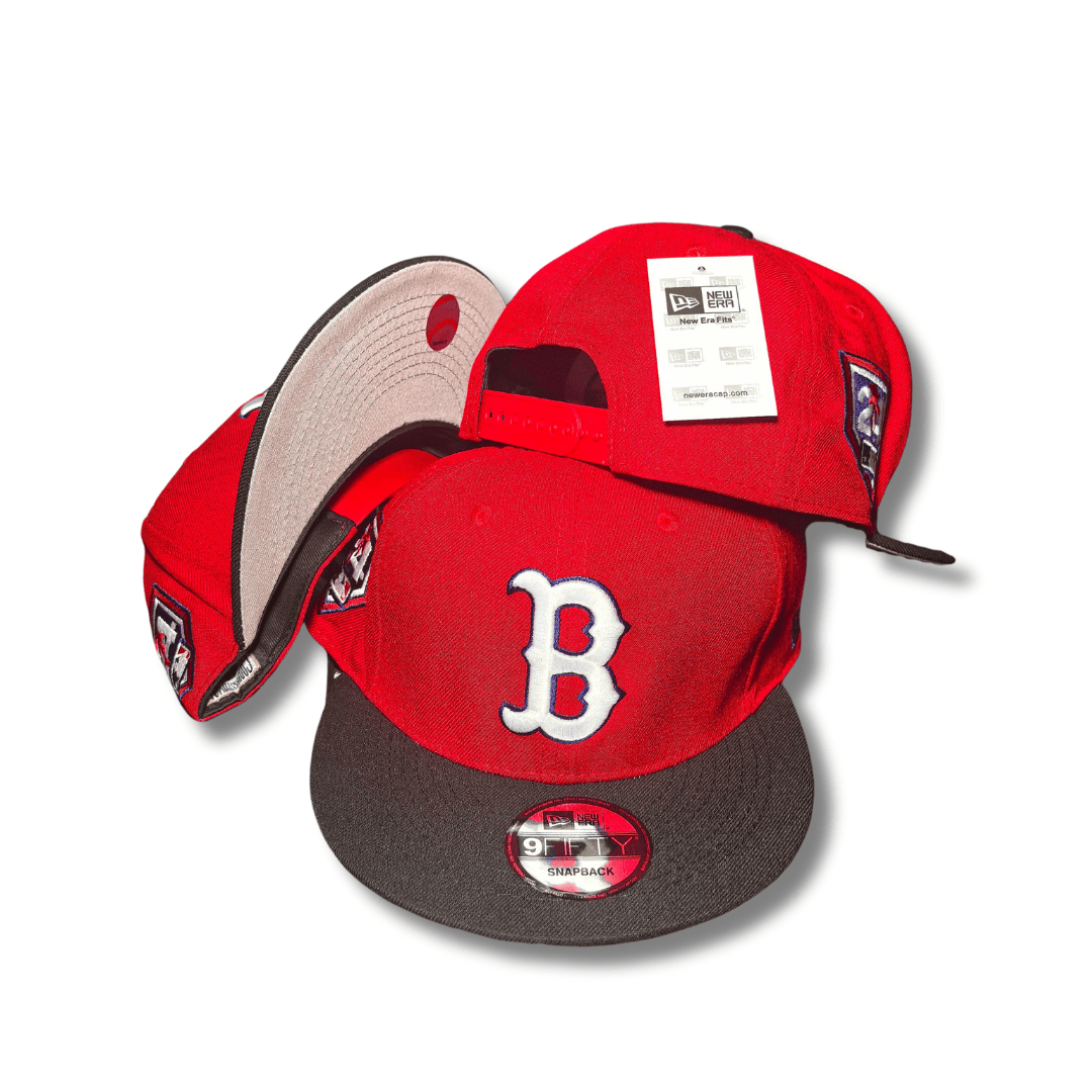Boston Red Sox Snapback Hat with White Embroidered Logo and Commemorative Side Patches -Snapback