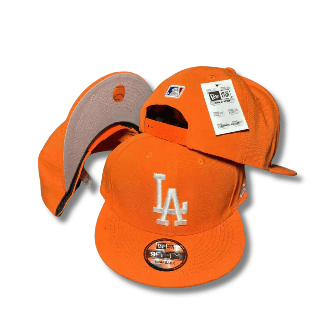 LA Dodgers with White Embroidered Logo Vibrant Orange Snapback Cap