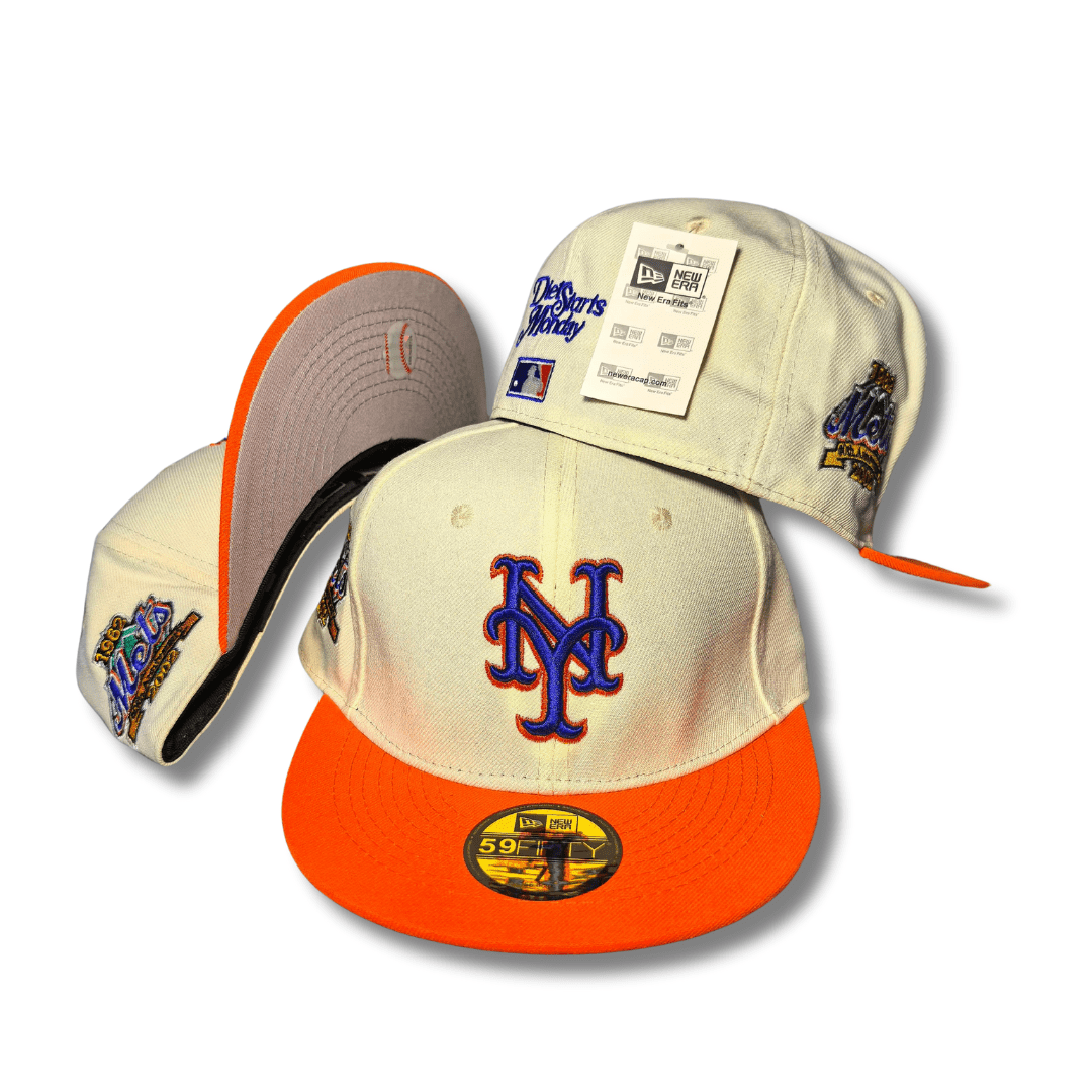 New York Mets 59FIFTY Cream and Orange with Championship Patches Cap