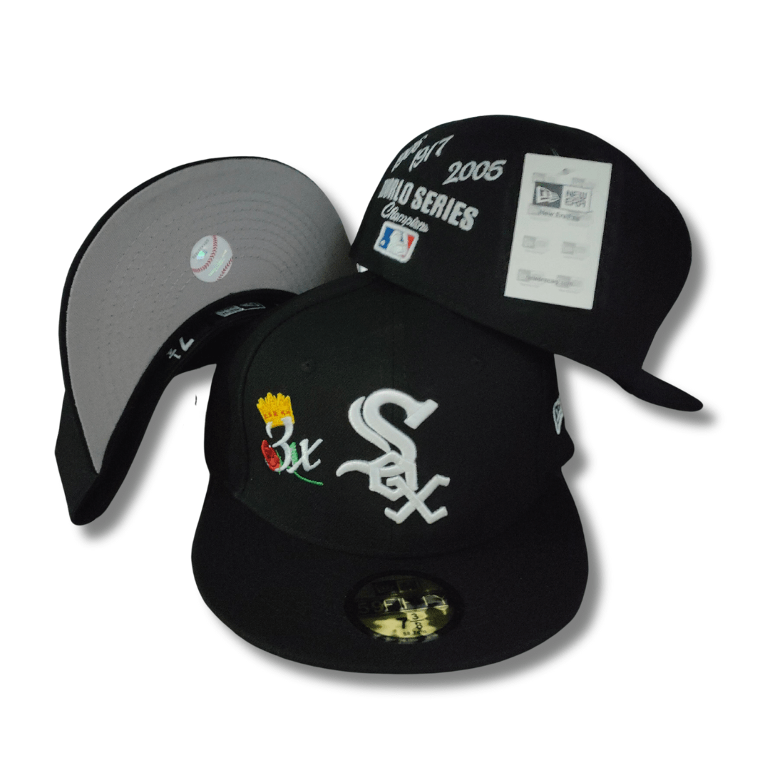 Chicago White Sox World Series Fitted Hat with Logo Black and White - Fitted