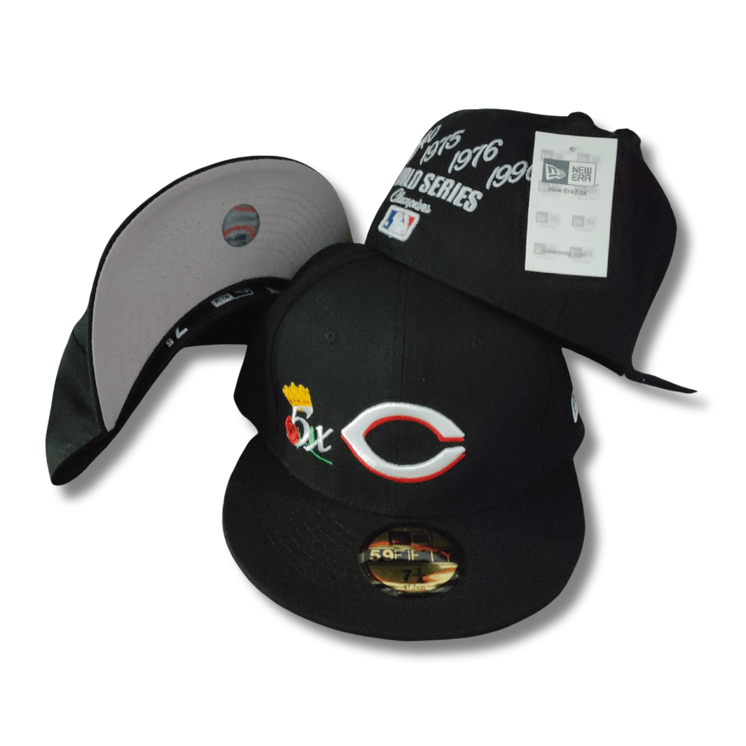 Cincinnati Reds World Series with Logo Black and White Fitted Cap
