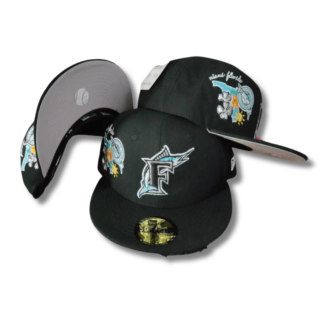 Miami Marlins 59FIFTY with Embroidered Florida Design Black Cap