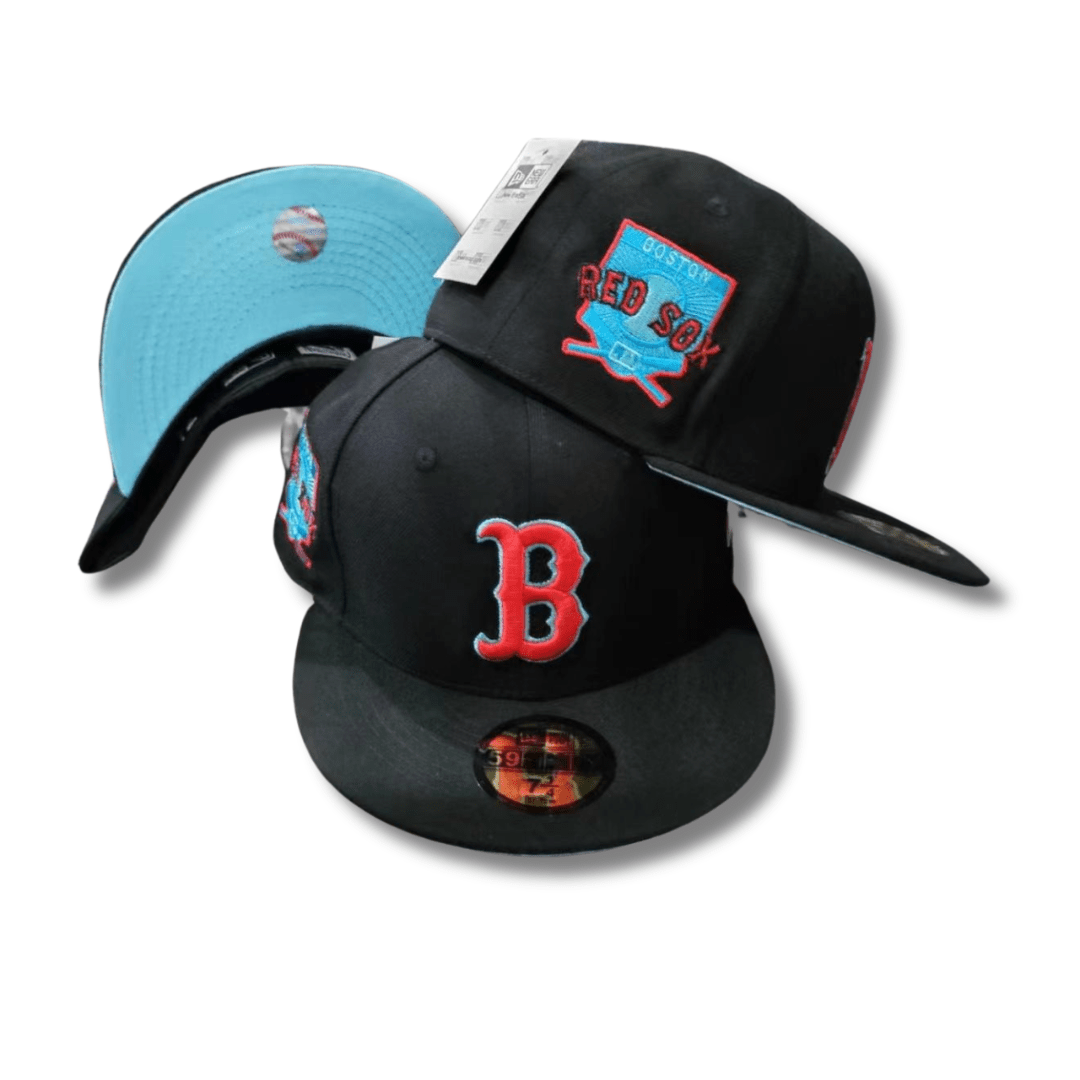 Boston Red Sox with Sky Blue Undervisor and Retro Patch - Black Snapback Cap
