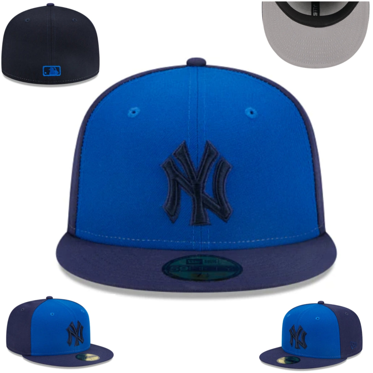 New York Yankees Fitted Hat - Blue with Navy Logo and Gray Undervisor