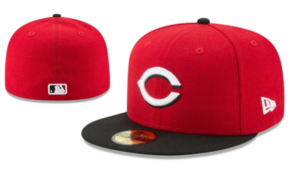 Cincinnati Reds Fitted Hat with Black Visor - Red and Black