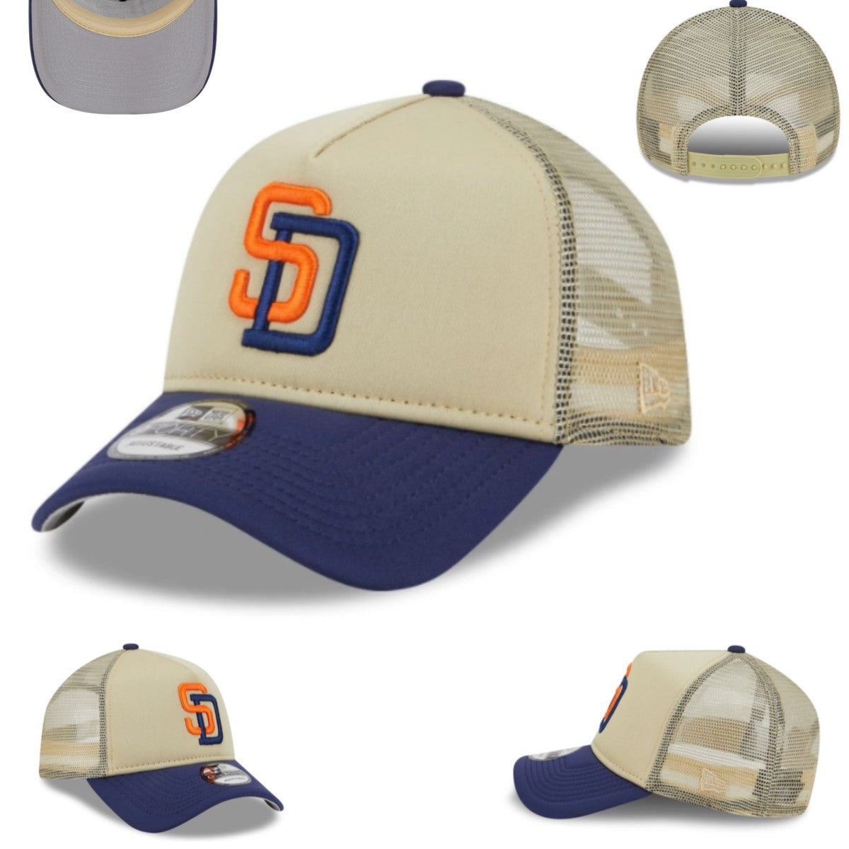 San Diego Padres Trucker Cap with Mesh Back - Beige and Navy