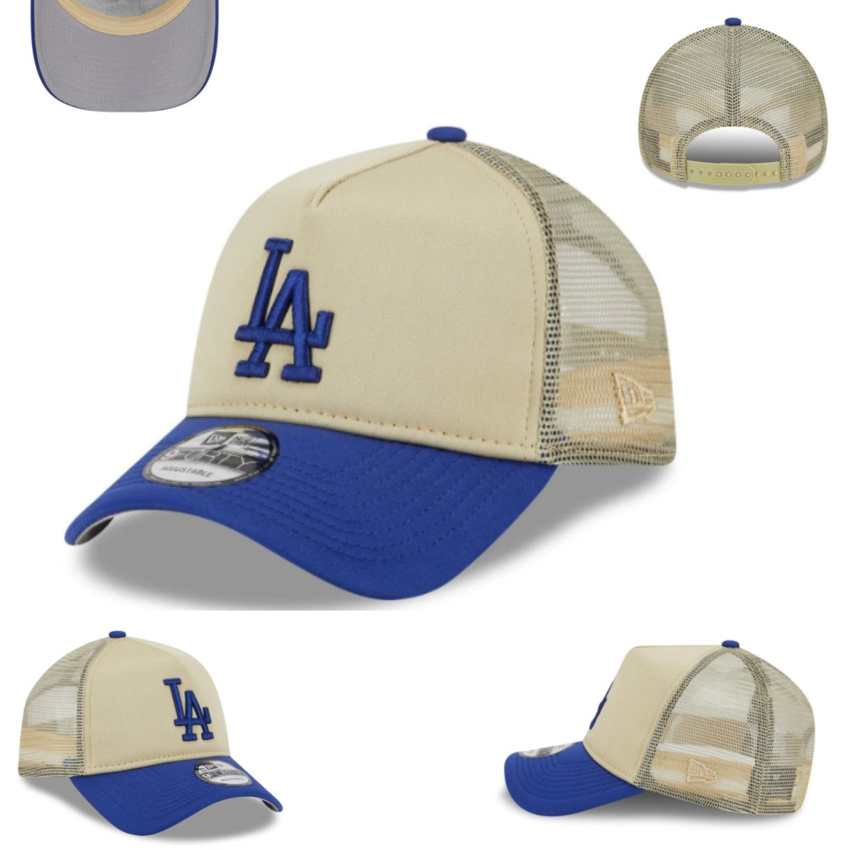 Los Angeles Dodgers Trucker Cap with Mesh Back - Beige and Royal Blue