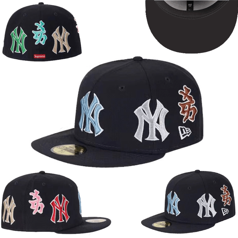 New York Yankees Multicolor Logo Hat with Embroidered Side Details - Black