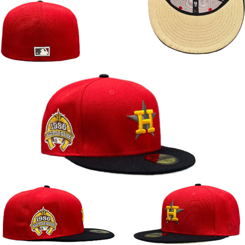 Houston Astros 1986 All-Star Game Hat with Black Brim and Beige Undervisor - Red