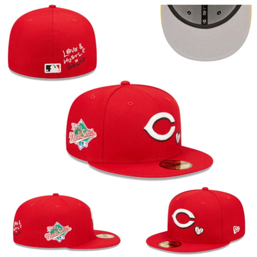 Cincinnati Reds 1990 World Series Fitted Hat with "Love & Hustle Game" Embroidery - Red