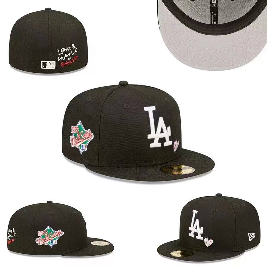 Los Angeles Dodgers 1988 World Series Fitted Hat with "Love & Hustle Game" Embroidery - Black
