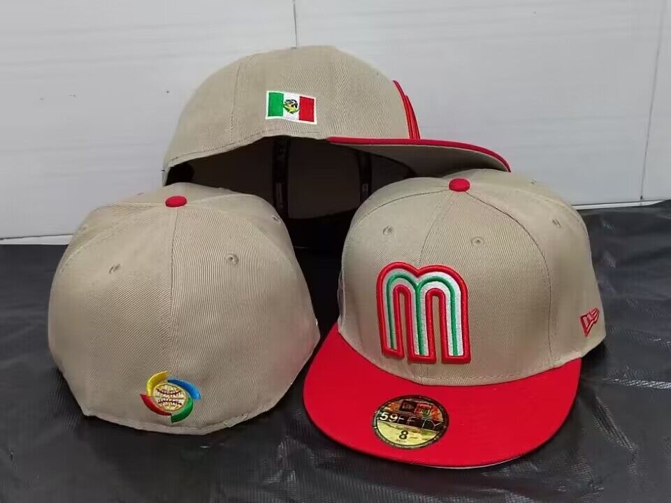 Mexico World Baseball Classic 59FIFTY Hat - Tan and Red with Flag and WBC Logo