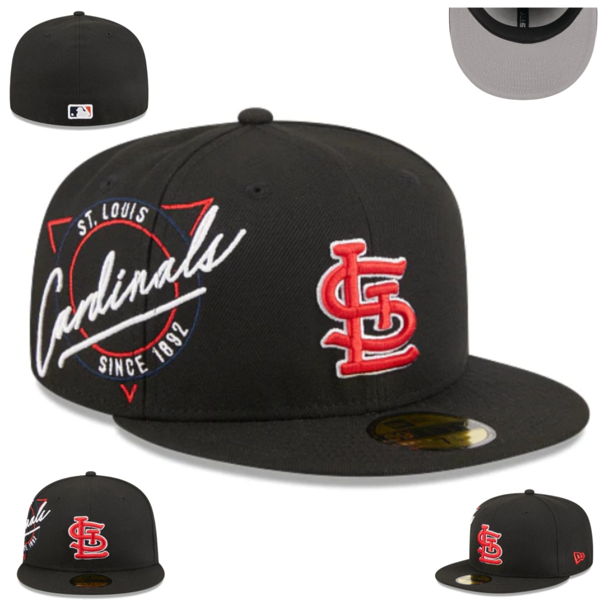 St. Louis Cardinals Since 1892 Snapback Cap with Embroidered Details - Black