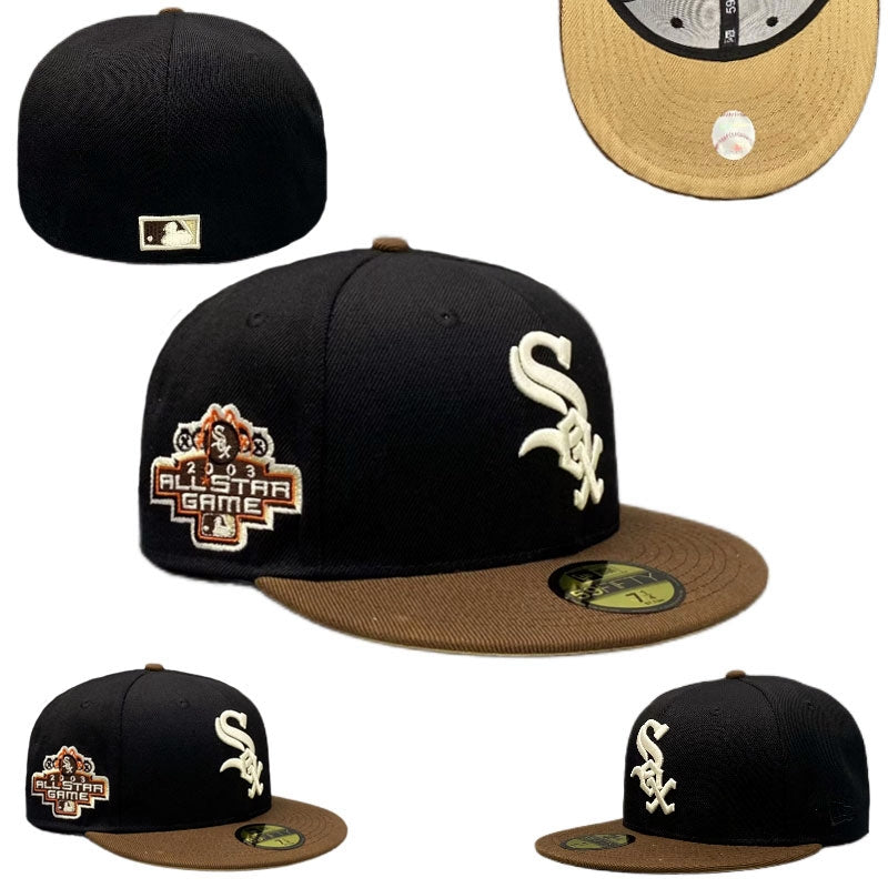 Chicago White Sox Fitted MLB Hat with 2003 All-Star Game Patch and Brown Brim - Black