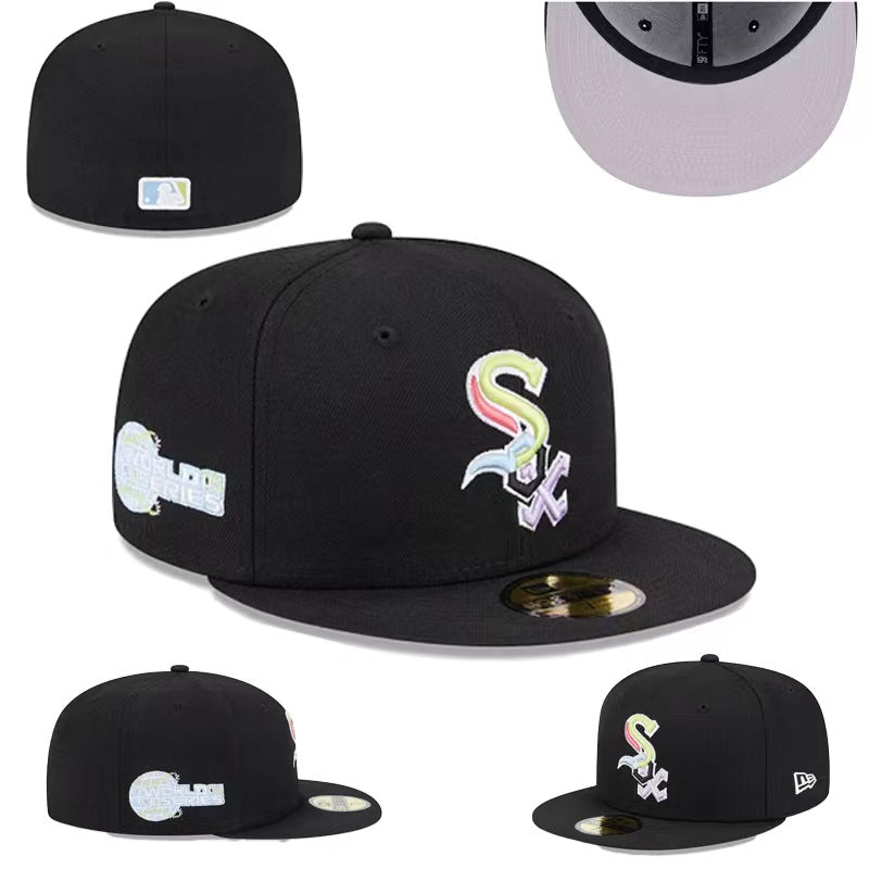 Chicago White Sox Fitted MLB Hat with 2005 World Series Patch and Iridescent Logo - Black