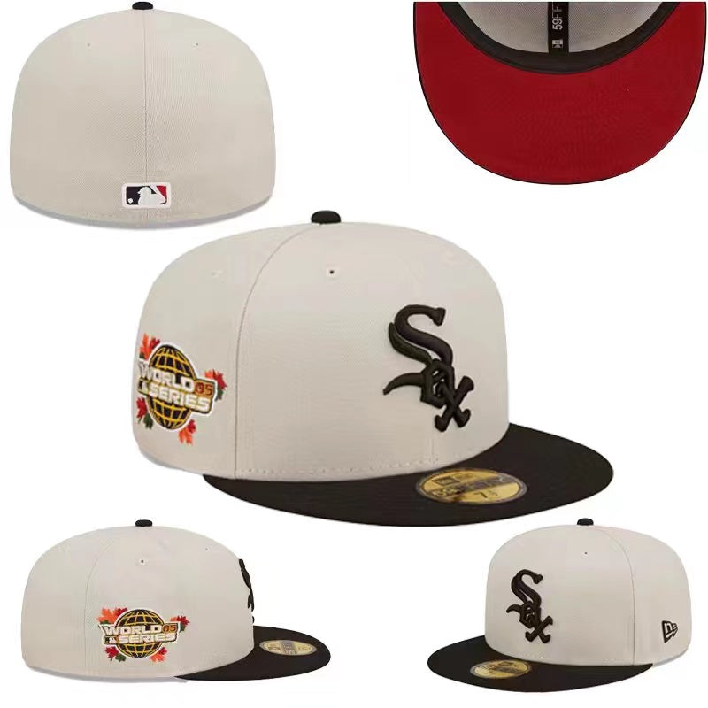 Chicago White Sox Fitted MLB Hat with 2005 World Series Patch and Red Underbrim - Cream and Black