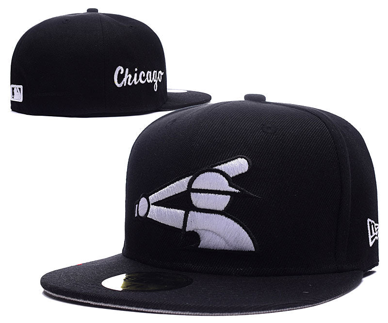 Chicago White Sox Fitted MLB Hat with Retro Batter Logo - Black