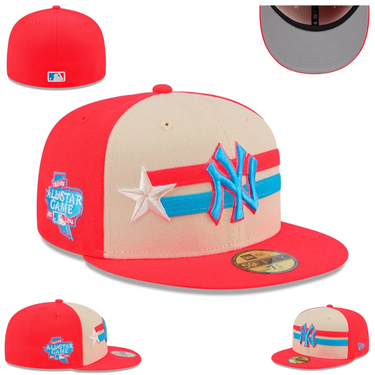 New York Yankees All-Star Game Fitted Cap - Red and Beige with Star Embroidery