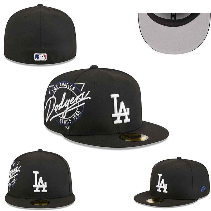Los Angeles Dodgers Black Fitted Cap with Team Script and Logo