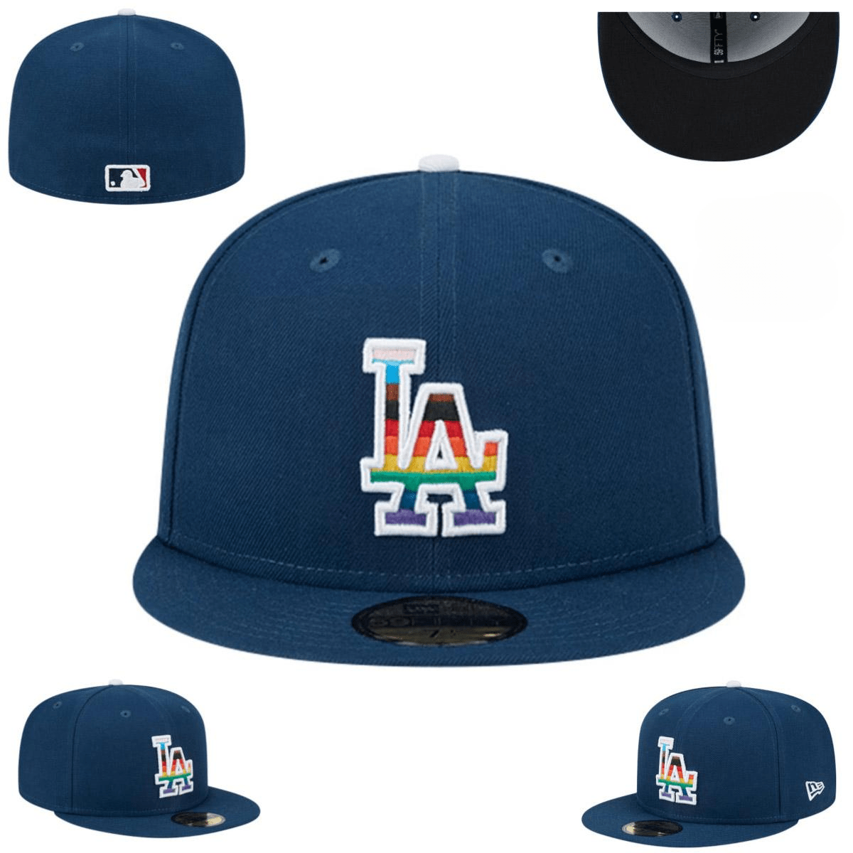 Los Angeles Dodgers Fitted Hat with Rainbow Logo - Navy Blue