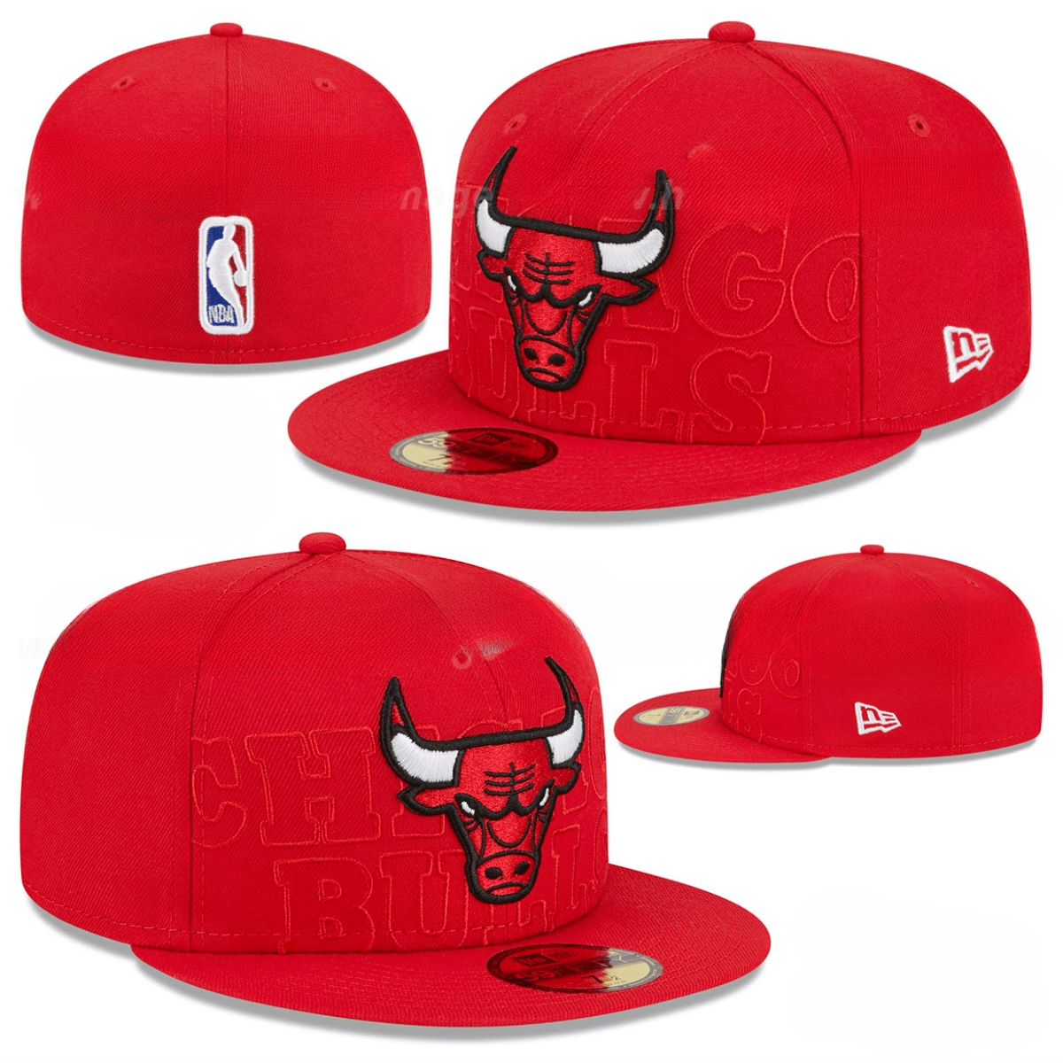 Chicago Bulls Fitted Hat with Embroidered Logo and Raised Lettering - Red