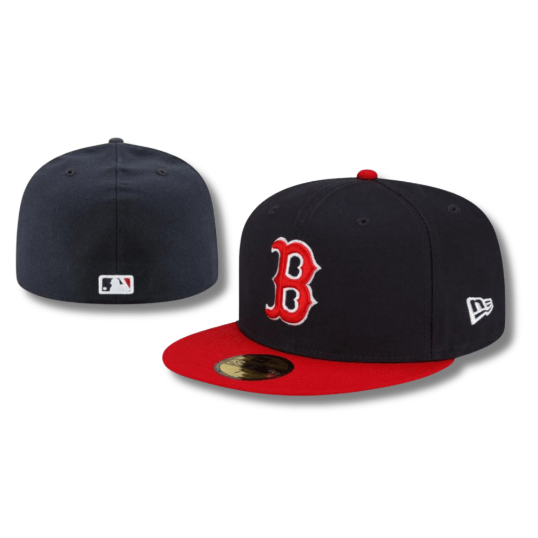Boston Red Sox On-Field Fitted Hat with Red Visor - Navy Blue and Red