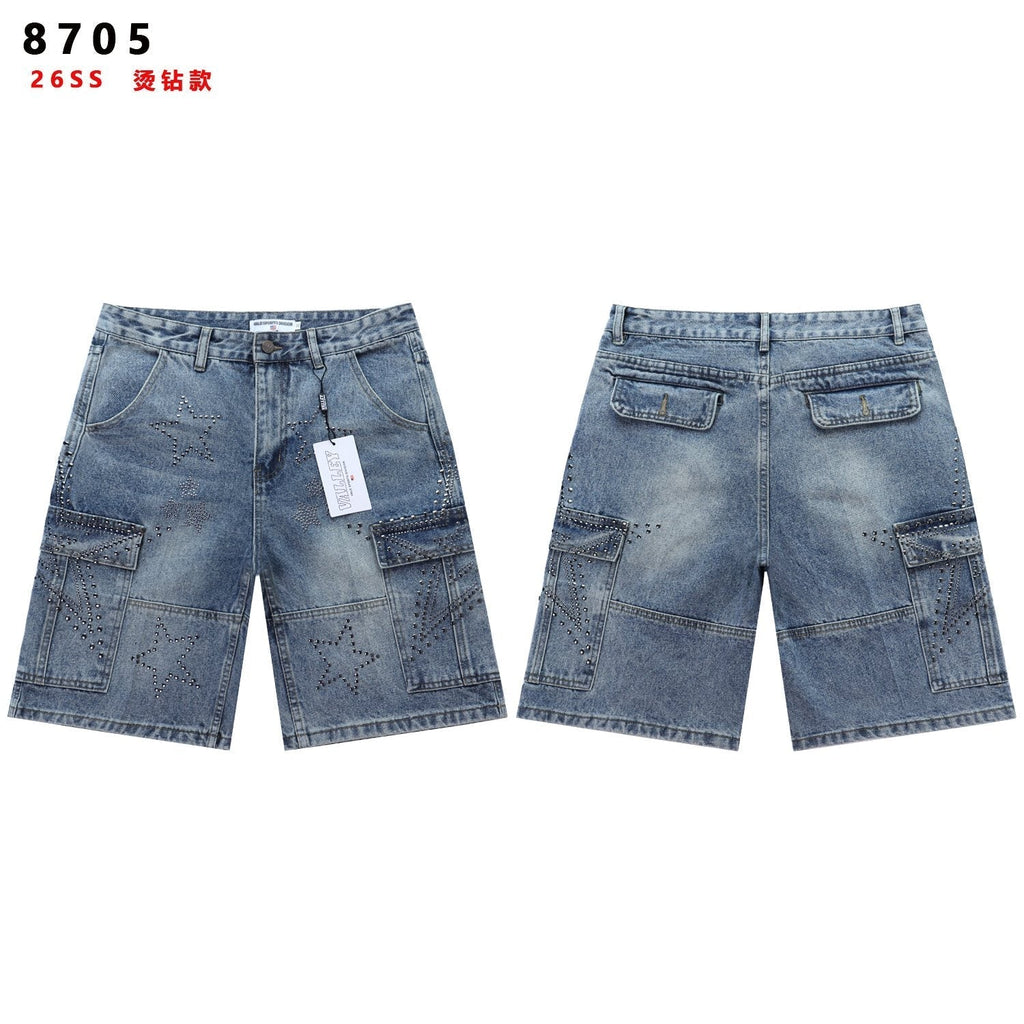 VALLEY Star Rhinestone Denim Cargo Shorts — hero