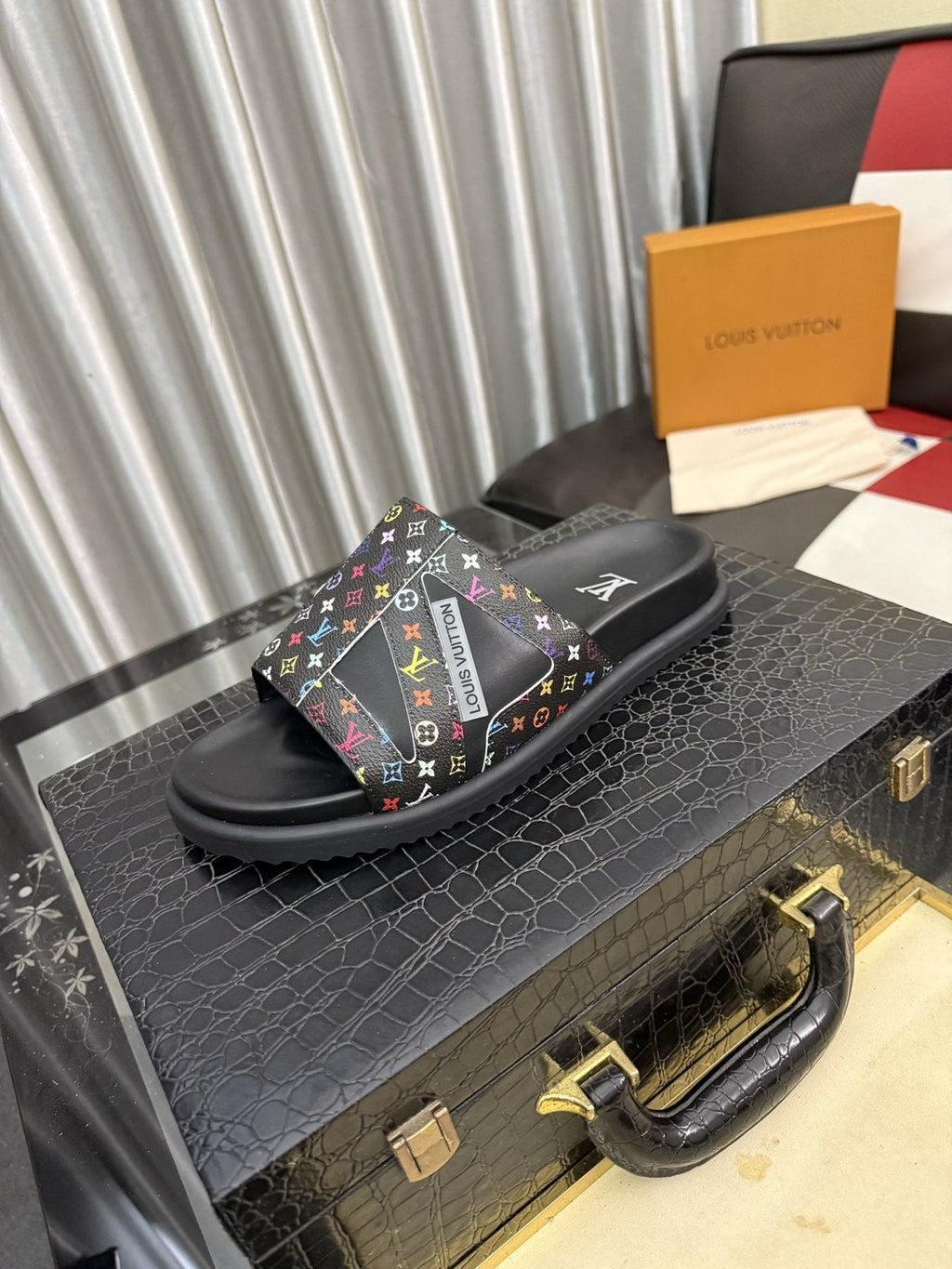 Louis Vuitton Multicolor Strap Slide Sandals — front