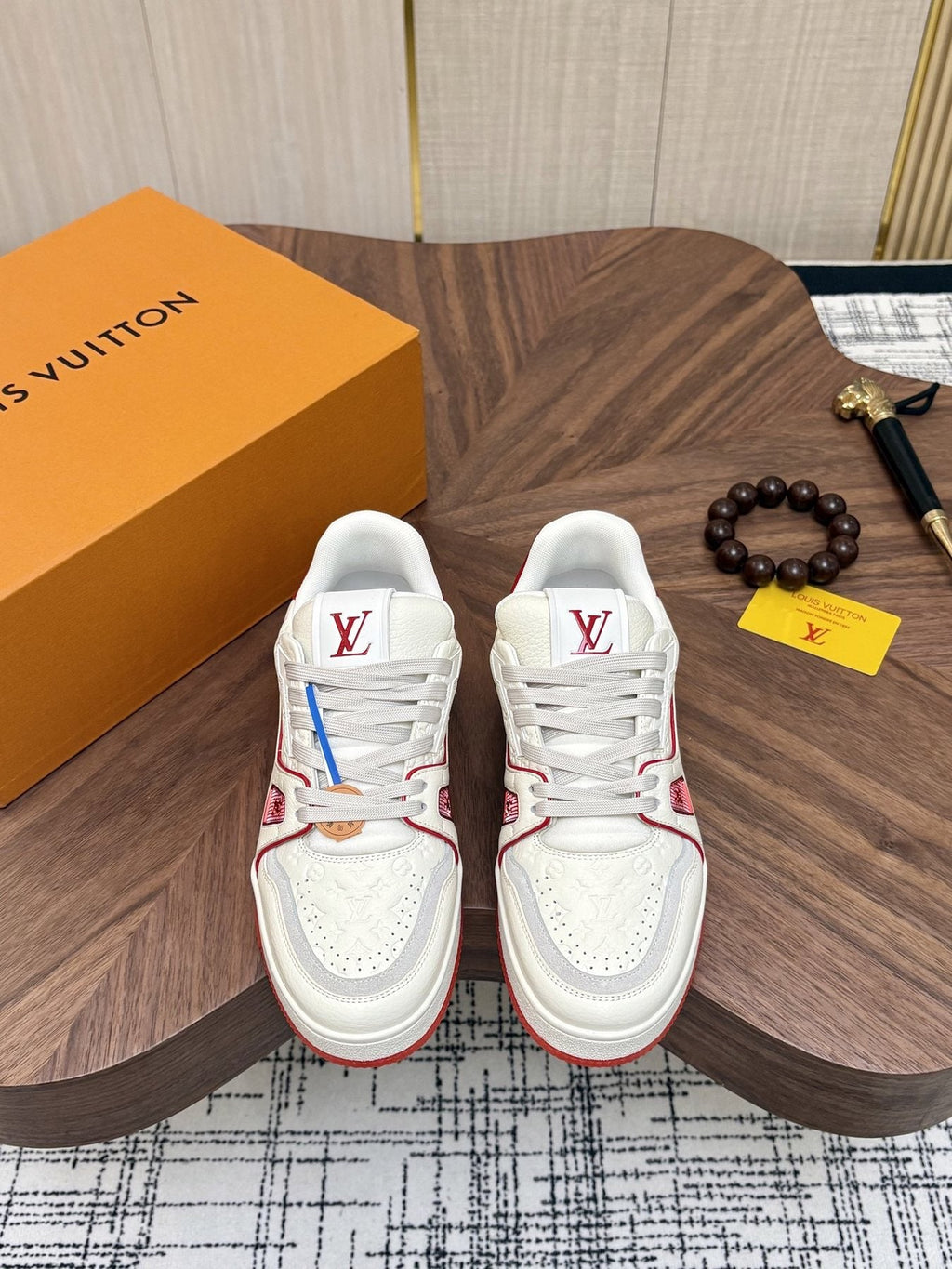 Louis Vuitton Red and Blue Accent Sneakers — front