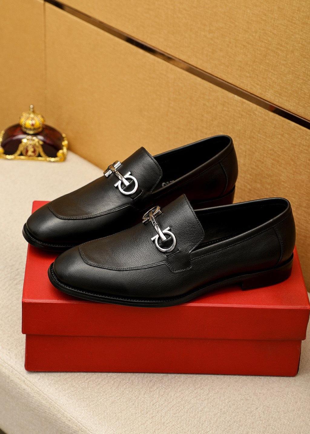 Ferragamo Black Textured Loafers — hero