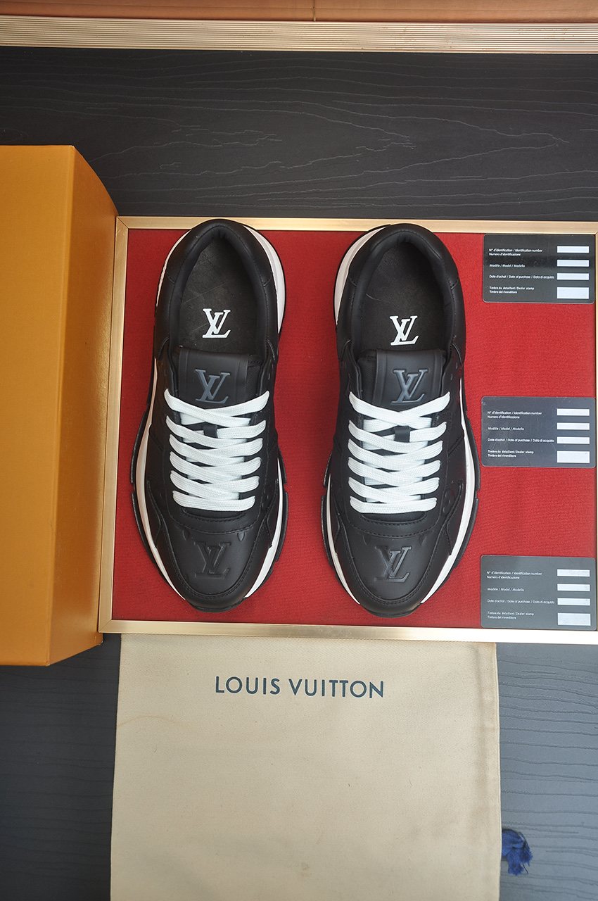 Louis Vuitton Black Embossed Low-Top Sneakers — front