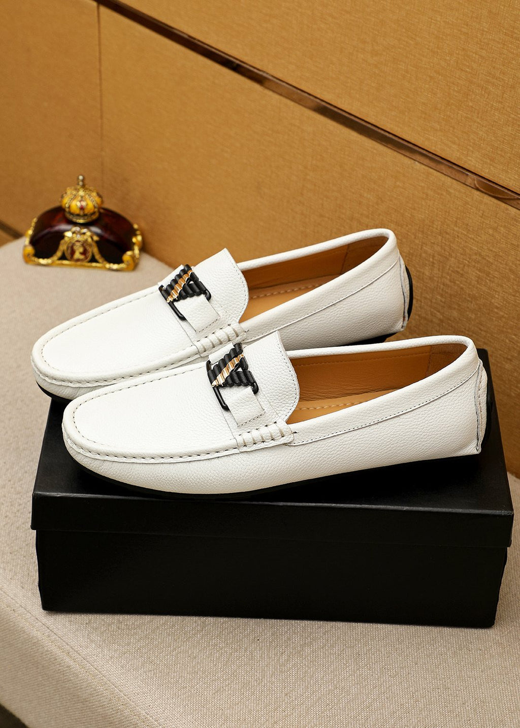 Prada White Metal-Buckle Loafers — front