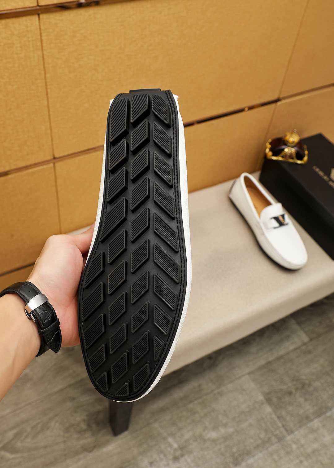 Prada White Metal-Buckle Loafers — detail