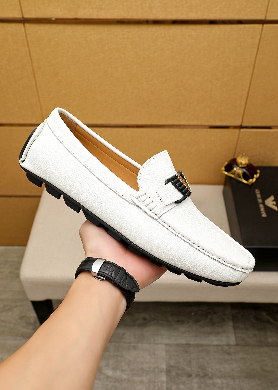 Prada White Metal-Buckle Loafers — model
