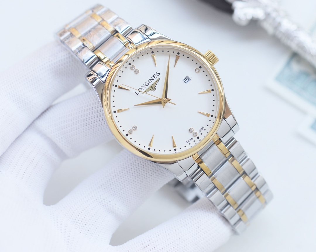 Longines Silver Gold White Dial Watch — front
