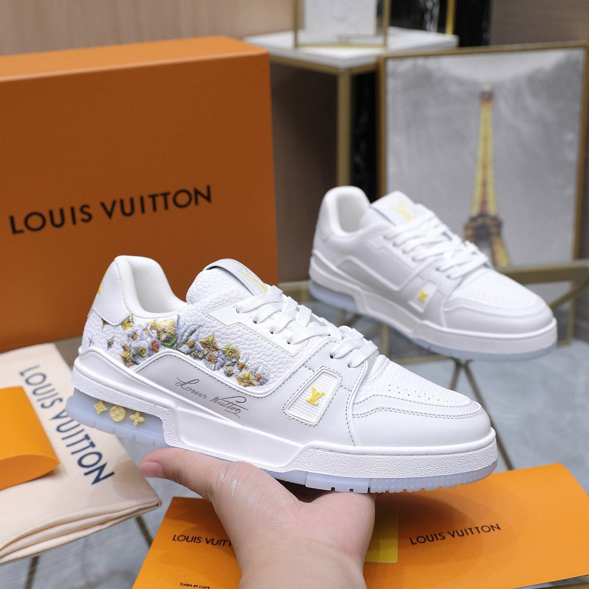 Louis Vuitton Embroidered White Low-Top Sneakers — model
