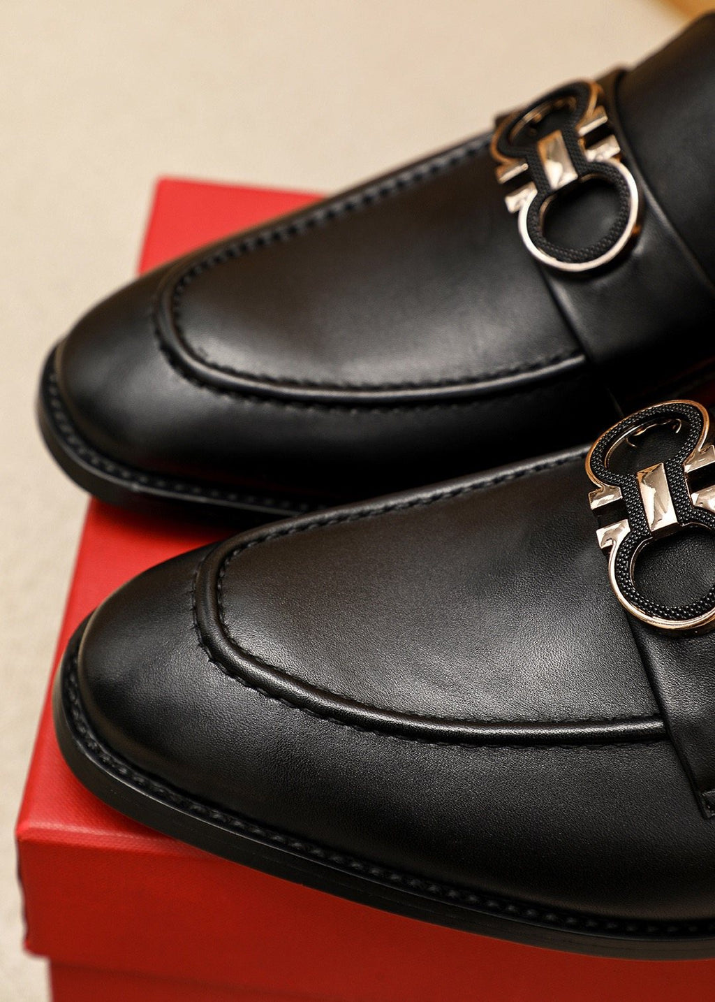 Ferragamo Black Buckle Loafers — detail