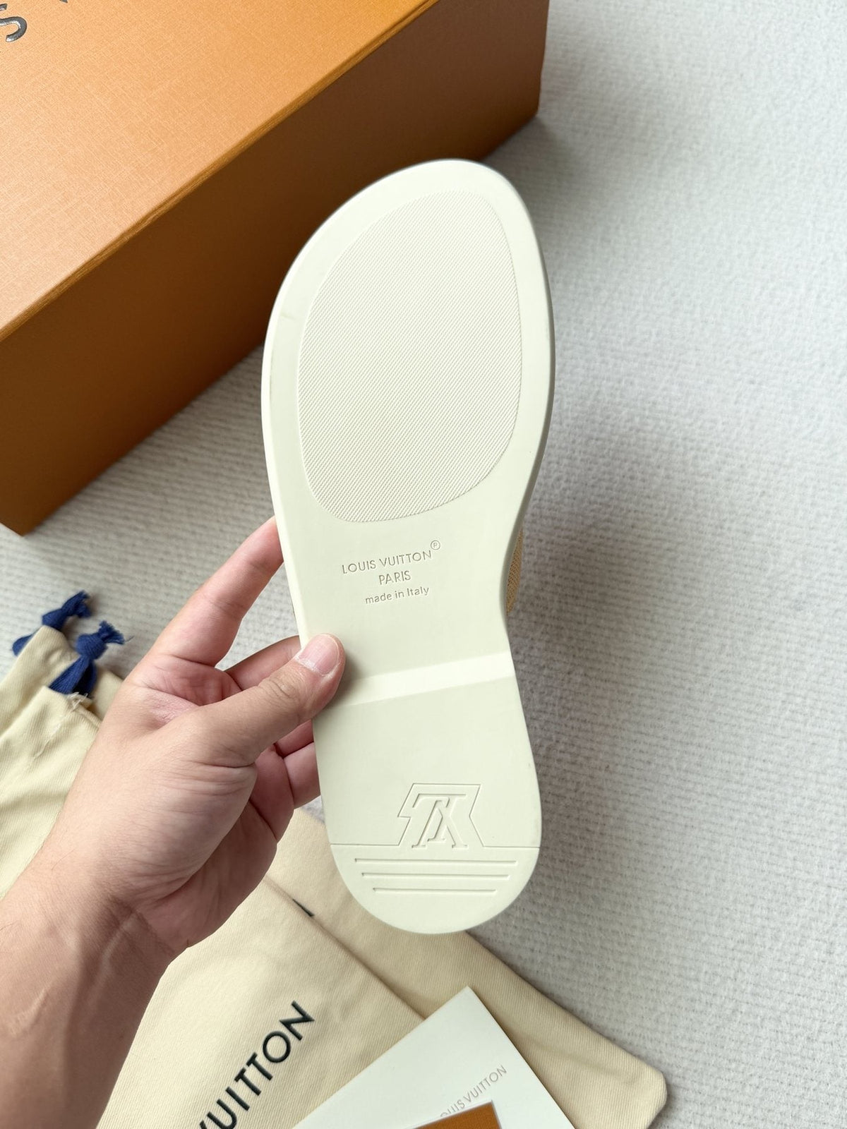 Louis Vuitton Beige Logo Slide Sandals — detail